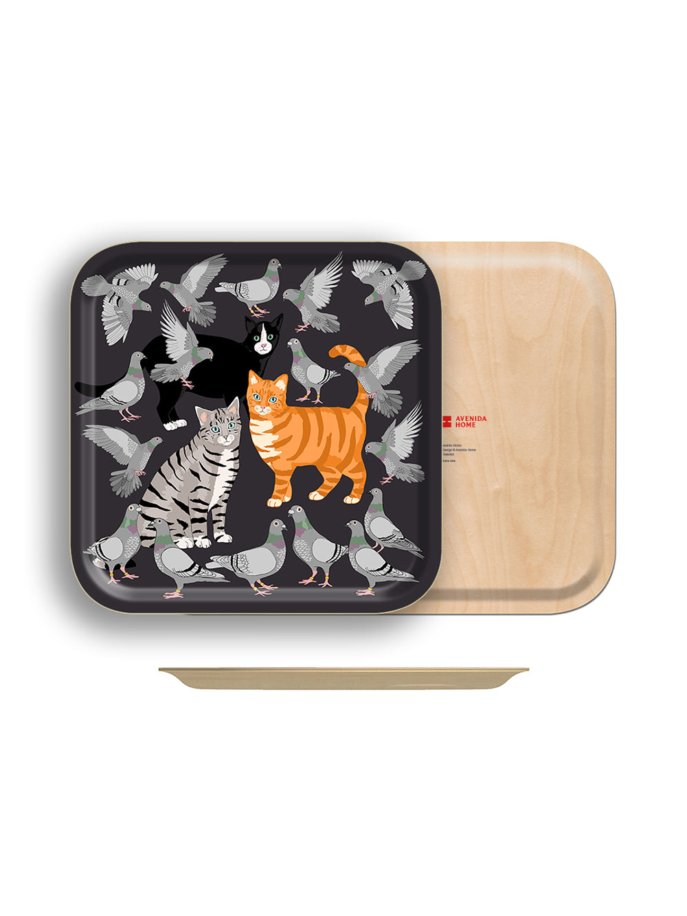 Cat Amongst The Pigeons Square Birchwood Tray