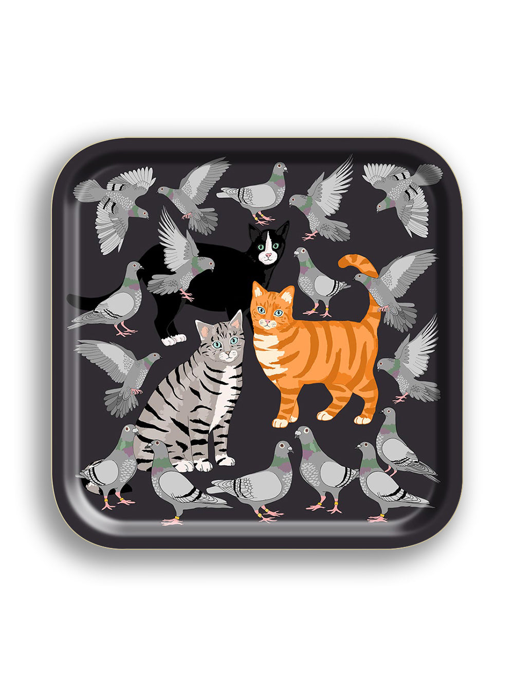 Cat Amongst The Pigeons Square Birchwood Tray