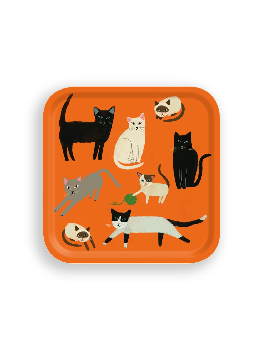 Cats Orange Small Square Birchwood Tray by Avenida Home featuring an illustrated cat design