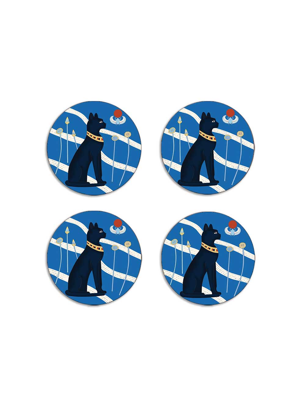 Egyptian Sun Cat Blue Set of 4 Coasters
