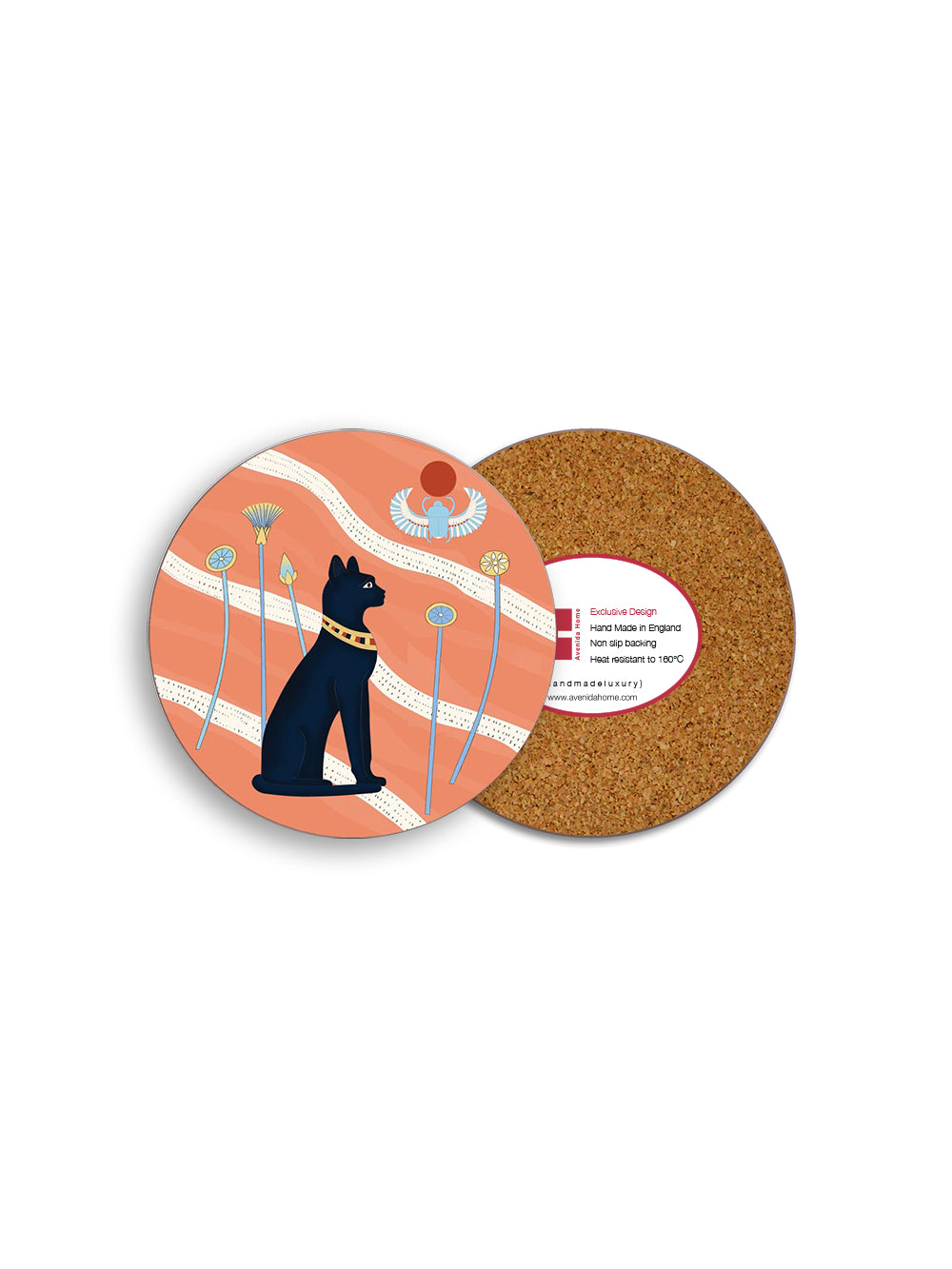Egyptian Sun Cat Temple Rose Round Coaster