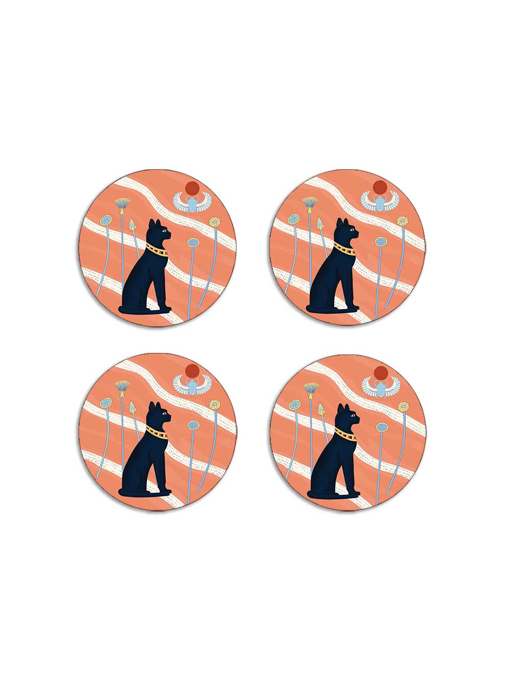 Egyptian Sun Cat Temple Rose Set of 4 Coasters