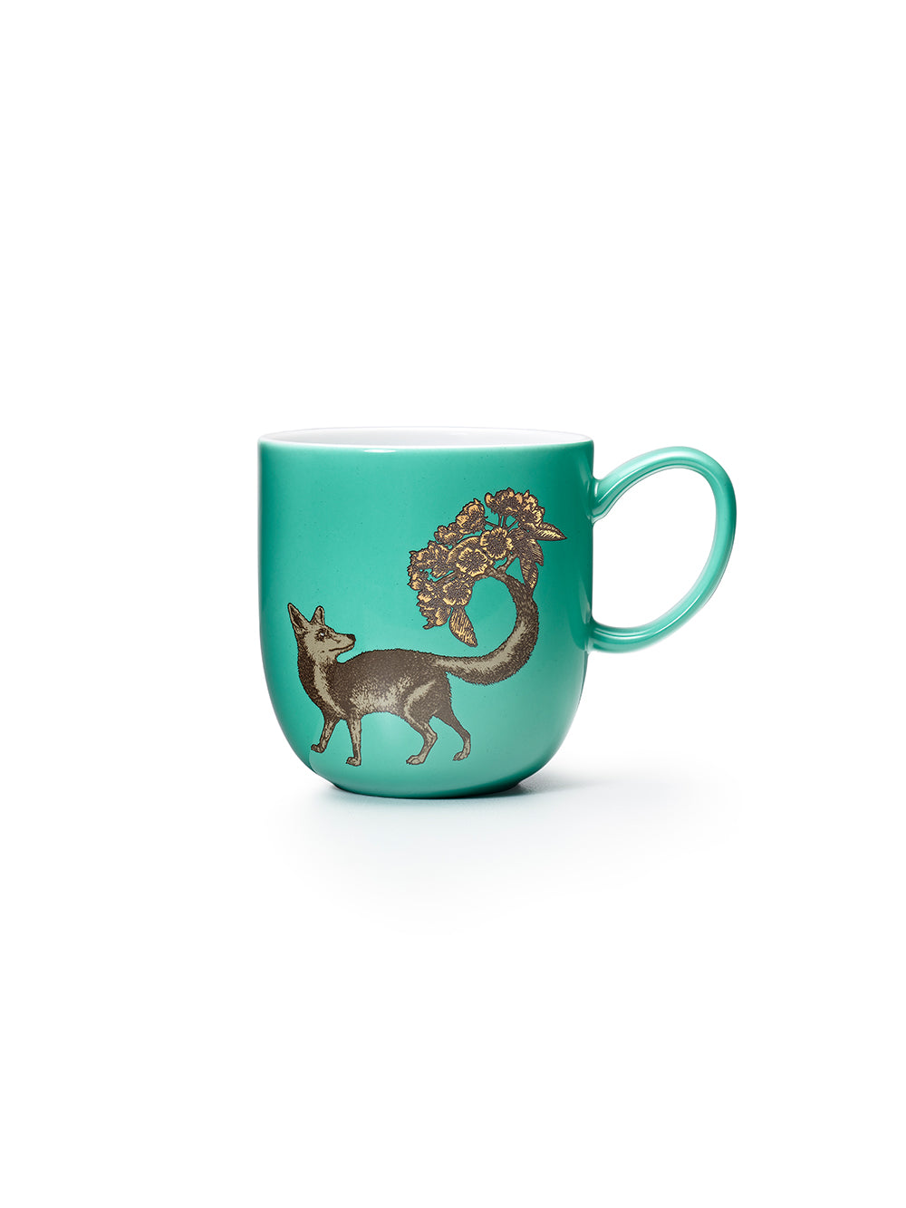 Avenida Home fox porcelain mug floral illustration deep turquoise Puddinhead Animal Collection