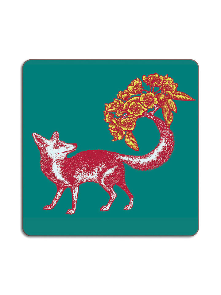 Avenida Home fox luncheon placemat green Puddinhead animal floral illustration