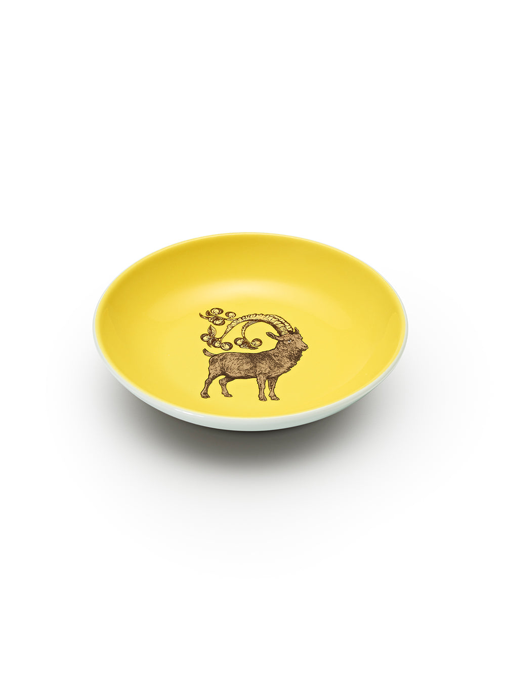 Avenida Home goat porcelain mini plate floral illustration Puddinhead Animal Collection sunlit yellow