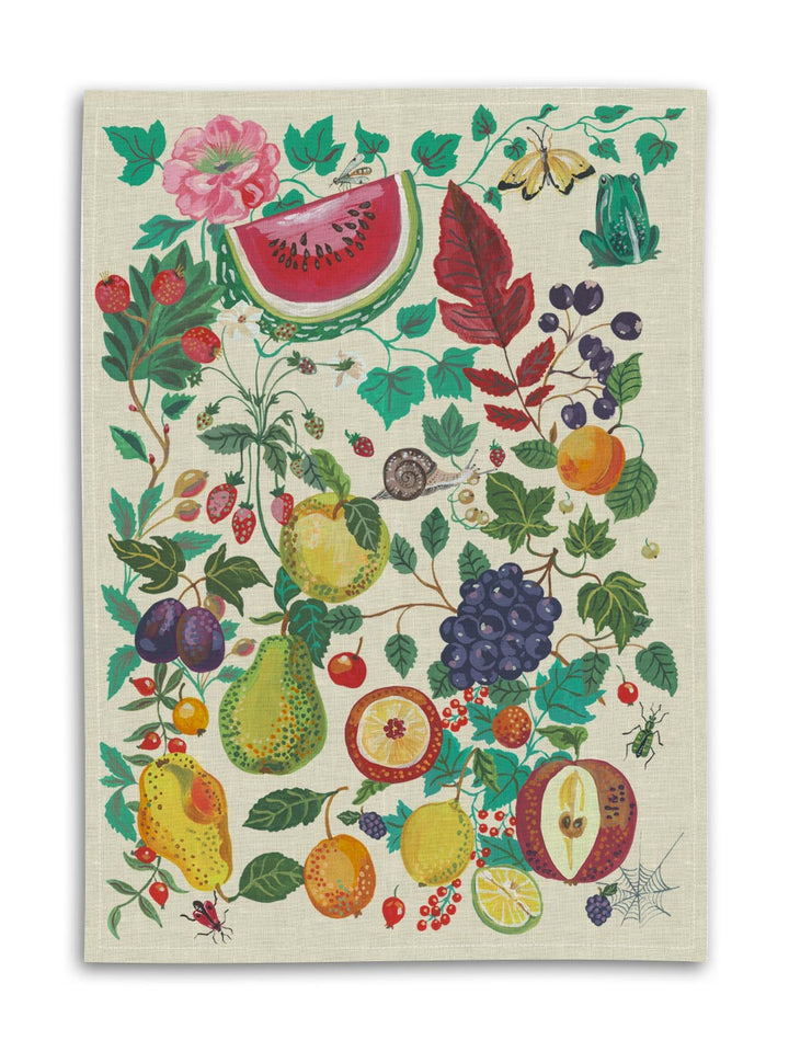 Jardin Gourmand Cream Linen Tea Towel from Avenida Home with artwork by Nathalie Lété