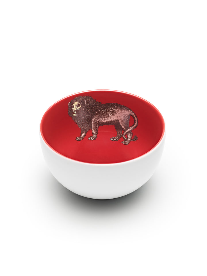 Avenida Home Lion porcelain bowl floral illustration bold red Puddinhead Animal Collection