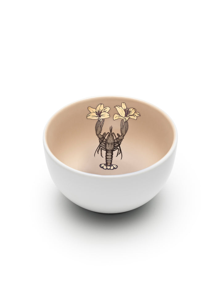 Avenida Home lobster porcelain bowl floral illustration warm sand beige Puddinhead Animal Collection
