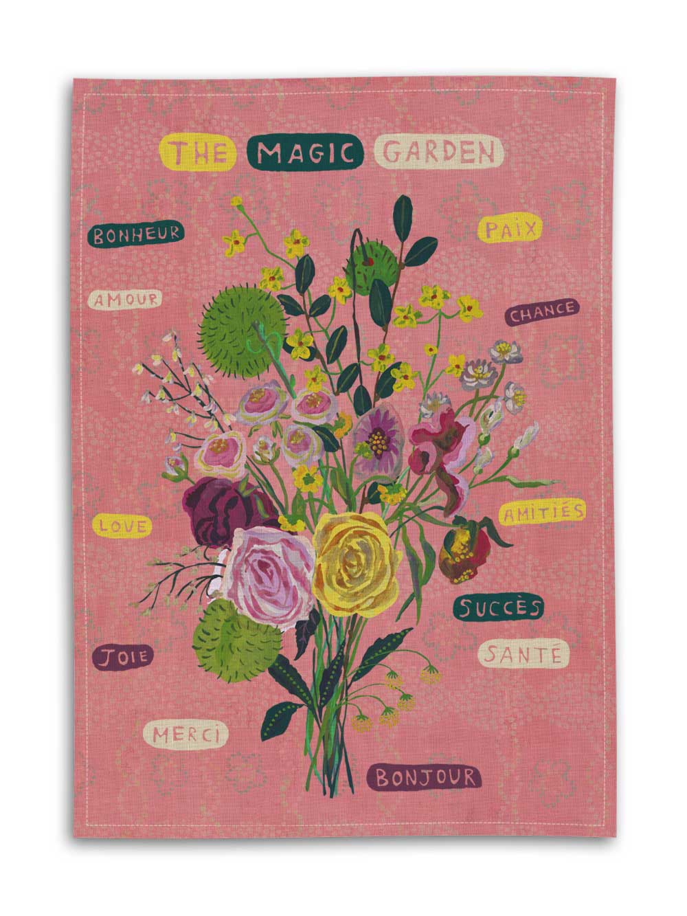 Magic Garden Linen Tea Towel from Avenida Home with artwork by Nathalie Lété