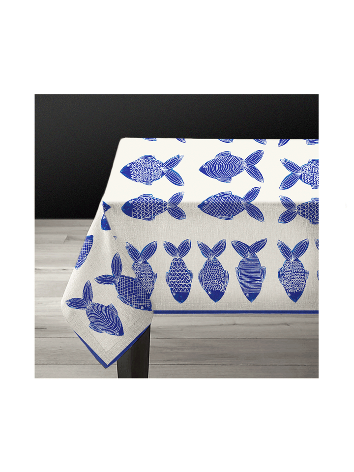 Marine Sketch Large Coated 1.5 x 2m Linen Tablecloth Design by Studio Avenida, Avenida Home’s own brand
