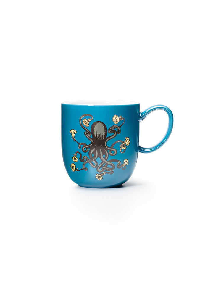 Avenida Home octopus porcelain mug floral illustration rich teal blue Puddinhead Animal Collection