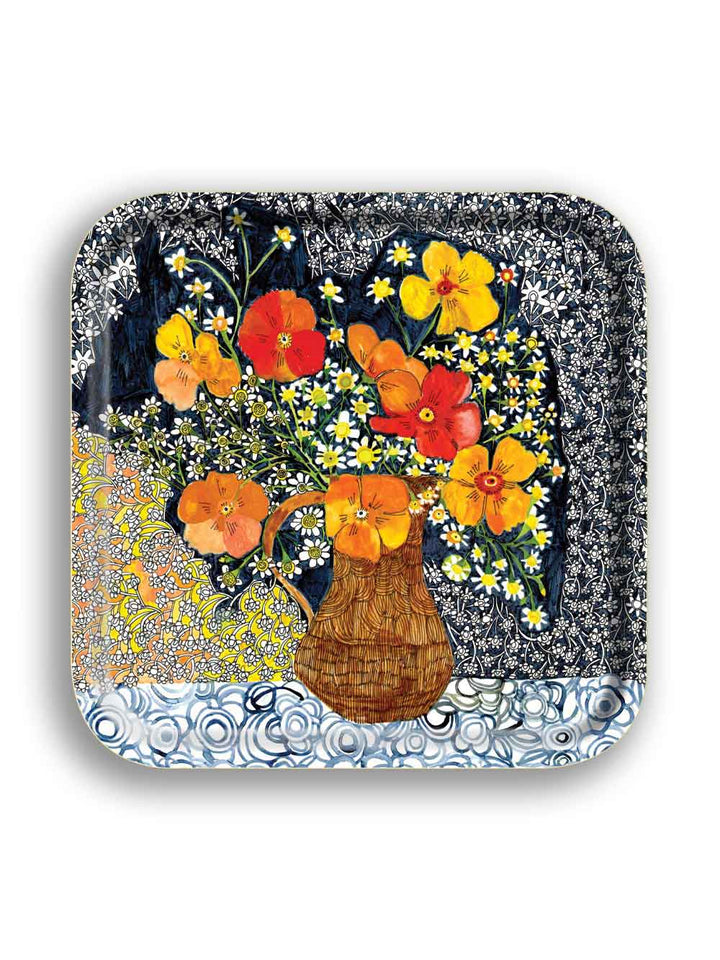 Orange Flowers Square Birchwood Tray Design by Studio Avenida, Avenida Home’s own brand