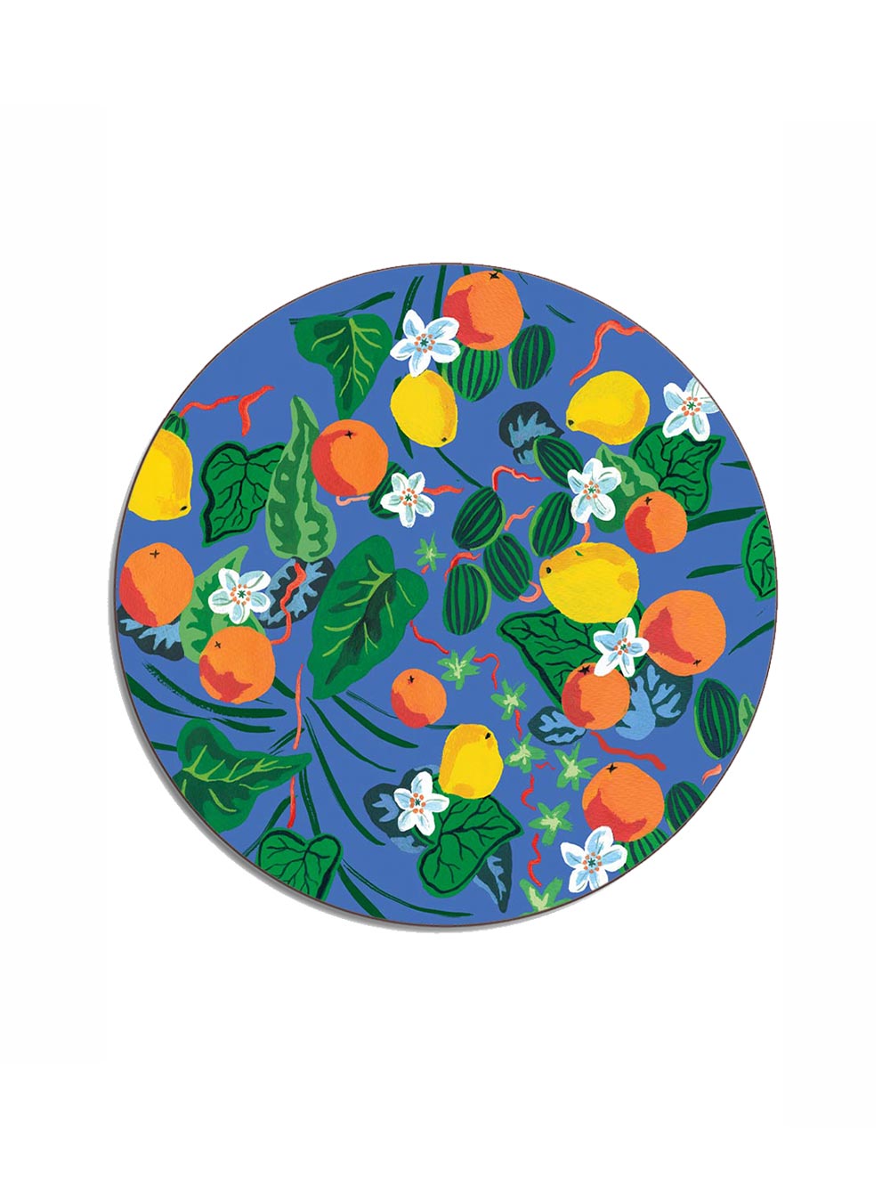Oranges and Lemons Round Placemat from Avenida Home with artwork by Danielle Kroll 