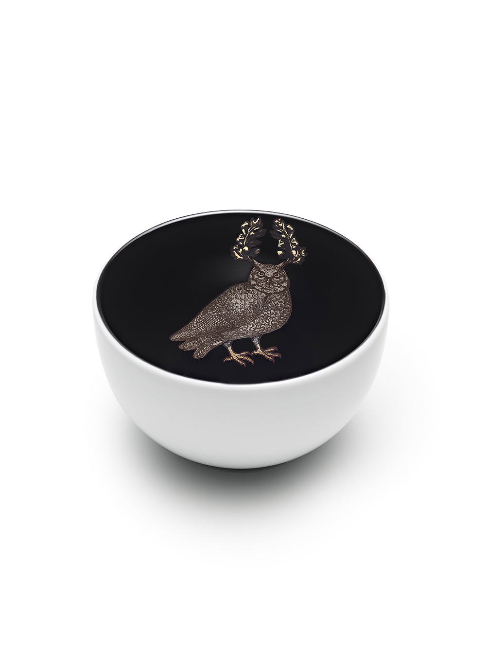 Avenida Home owl porcelain bowl floral illustration deep midnight black Puddinhead Animal Collection
