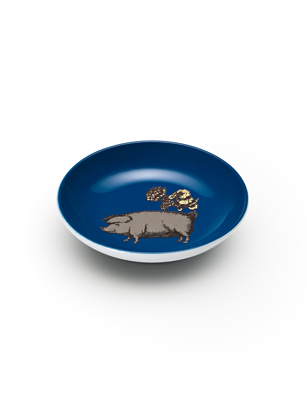 Avenida Home pig porcelain mini plate floral illustration Puddinhead Animal Collection cobalt blue