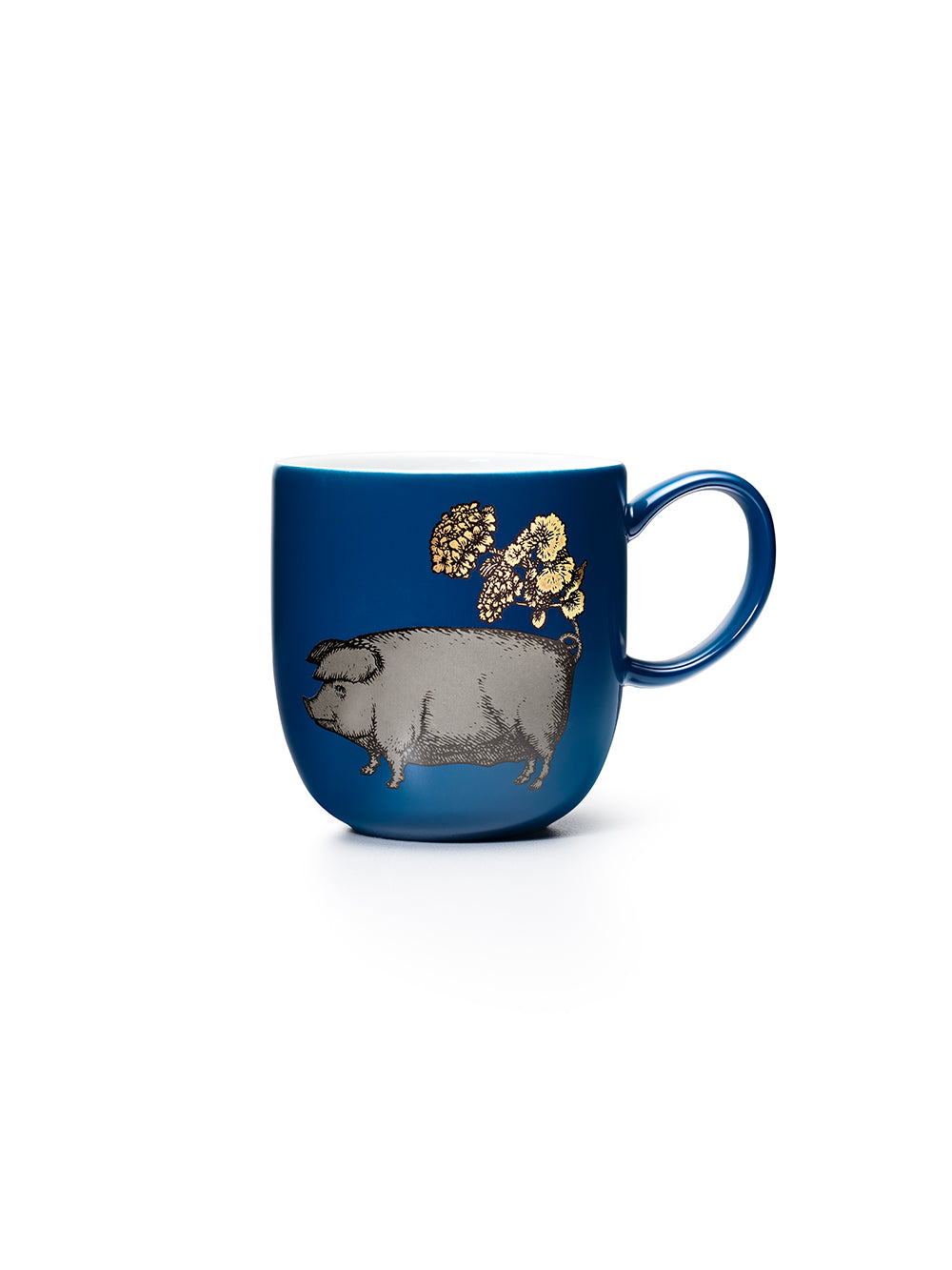 Avenida Home pig porcelain mug floral illustration navy blue Puddinhead Animal Collection