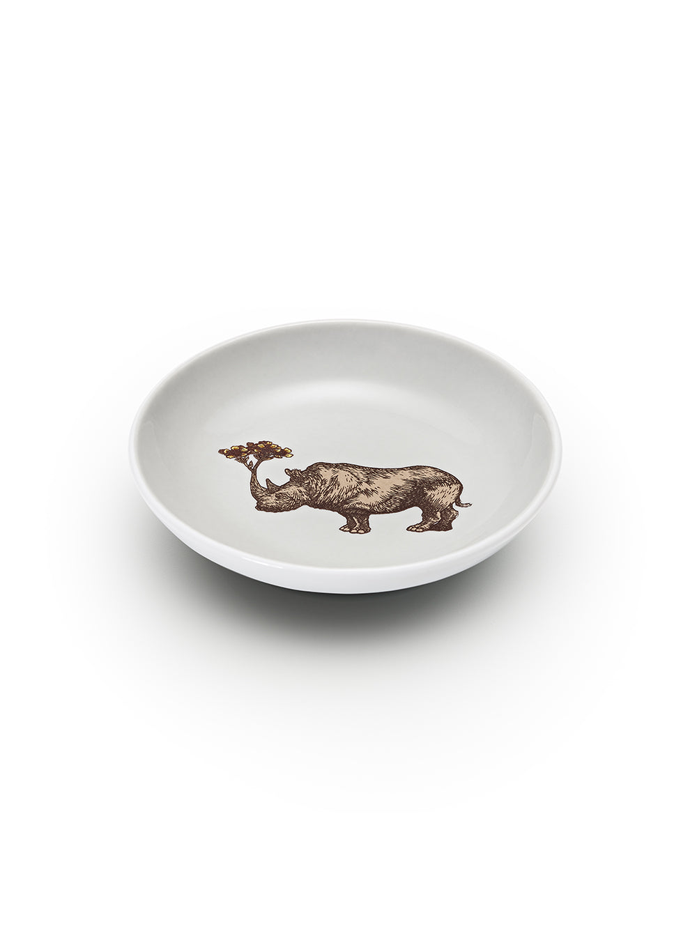 Avenida Home rhino porcelain mini plate floral illustration Puddinhead Animal Collection soft white