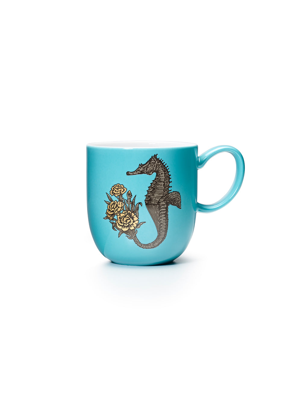 Avenida Home seahorse porcelain mug floral illustration bright turquoise Puddinhead Animal Collection