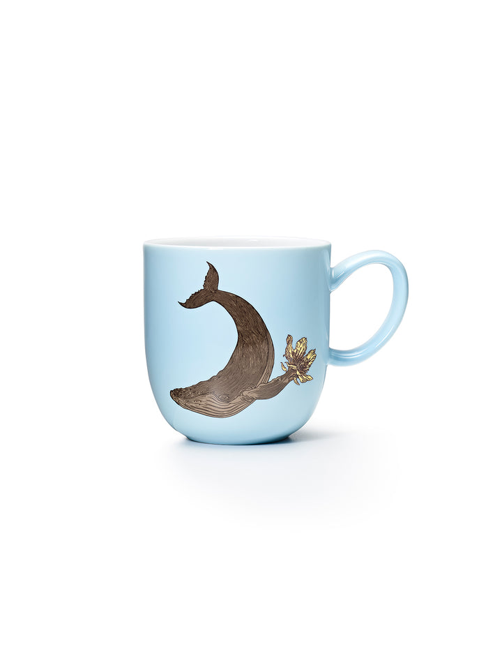 Avenida Home whale porcelain mug floral illustration pale ocean blue Puddinhead Animal Collection
