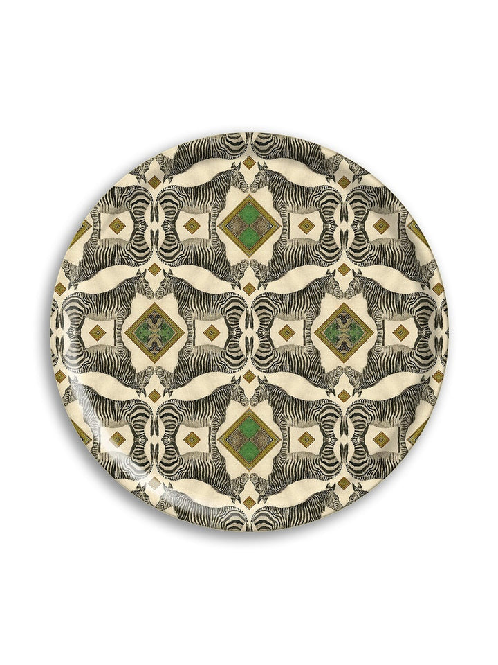 Zebra Round Birchwood Tray Design by Avenida Home with PATCH NYC 