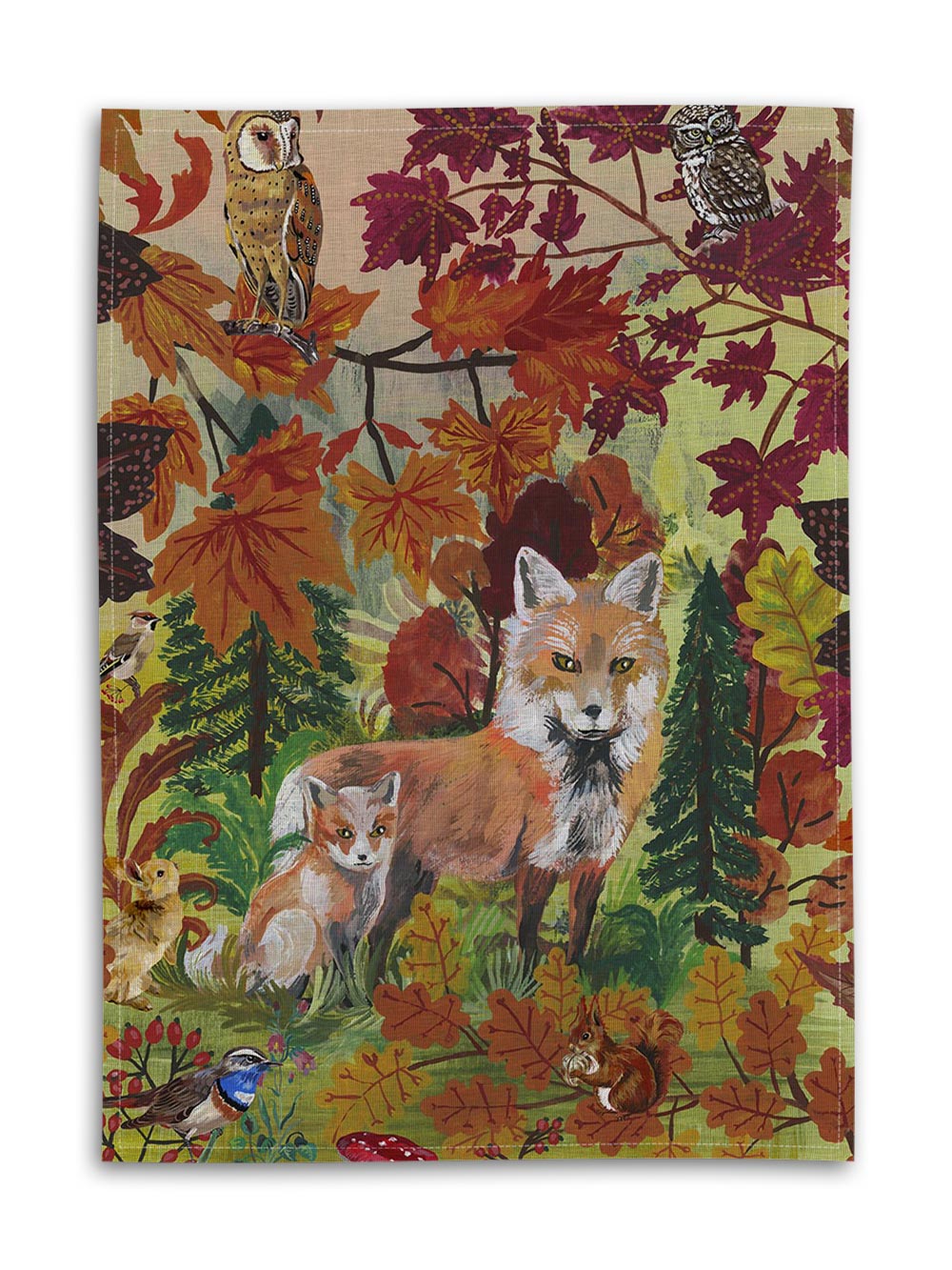Foxes in Woodlands Tea Towel